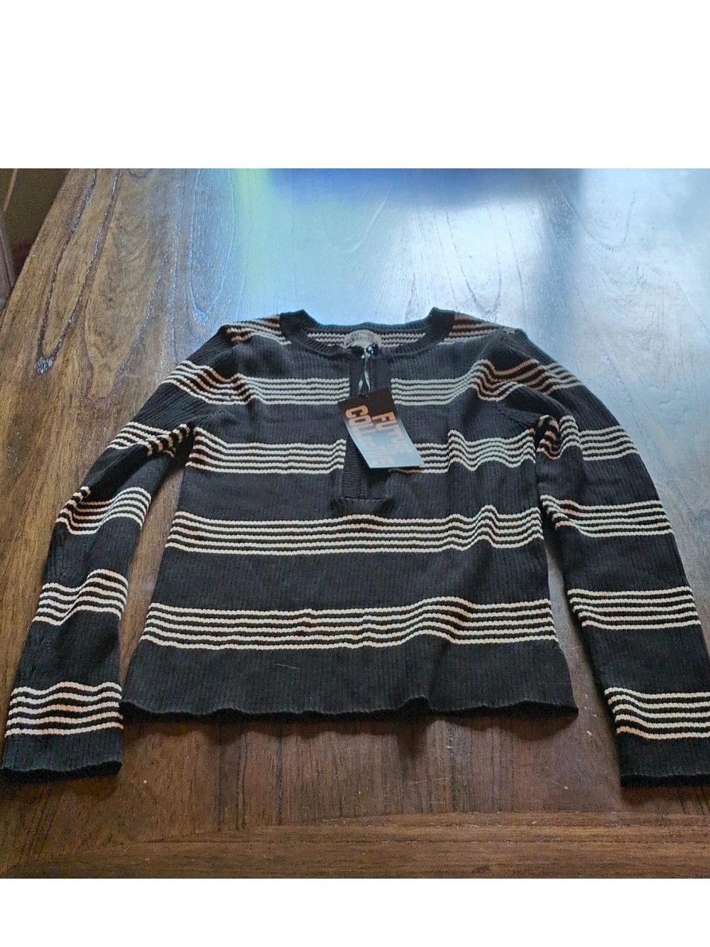 Future Collective Women's L Striped Knit Crew Neck Pullover Sweater Zipper
